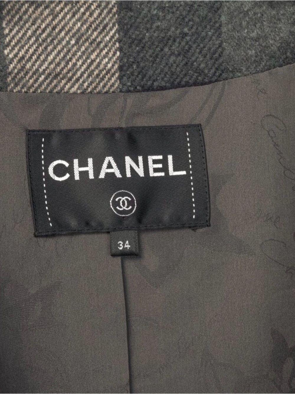 CHANEL Gray & Black Plaid Wool Blend Double-Breasted Jacket - Picture 6 of 7